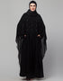 Dubai Black Shine Nida Black Embroidery Abaya Front View